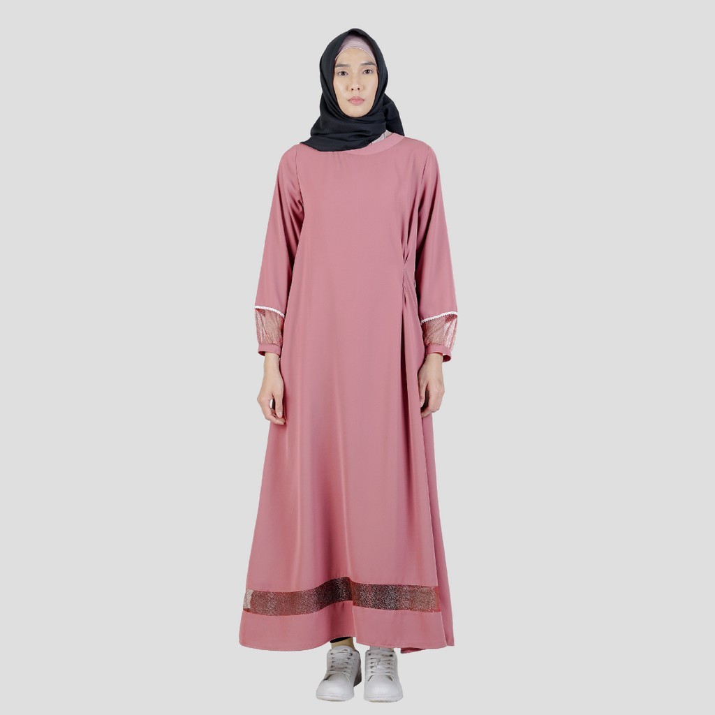 DAUKY GAMIS REMAJA TERBARU DRESS SARRA GAMIS BAHAN MOSCREPE MIX BRUKAT SIZE S SAMPAI 2XL