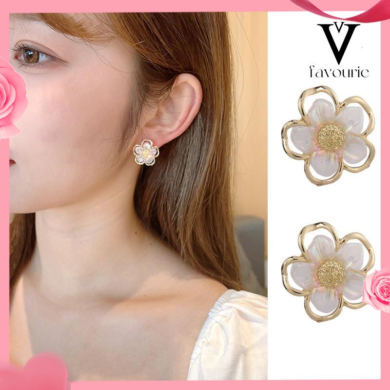 [COD]Simple Retro Super Fairy Double Layer Flower Earrings Wanita Anting Fashion Pribadi-FA