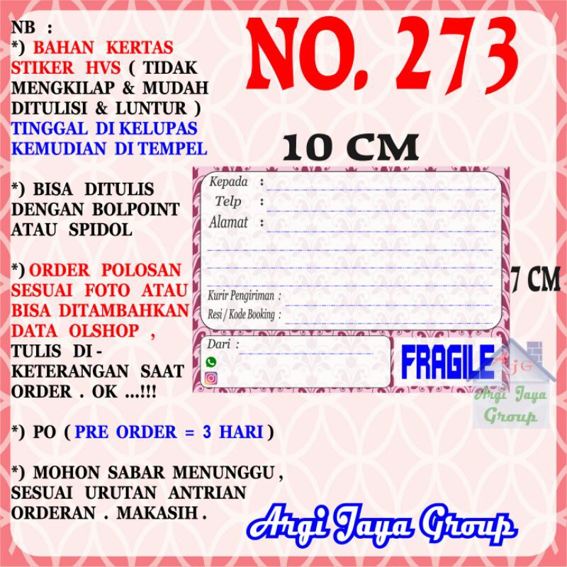 

Stiker HVS - Stiker Pengiriman - Sticker Alamat Olshop Murah Nomer 273-10x7cm