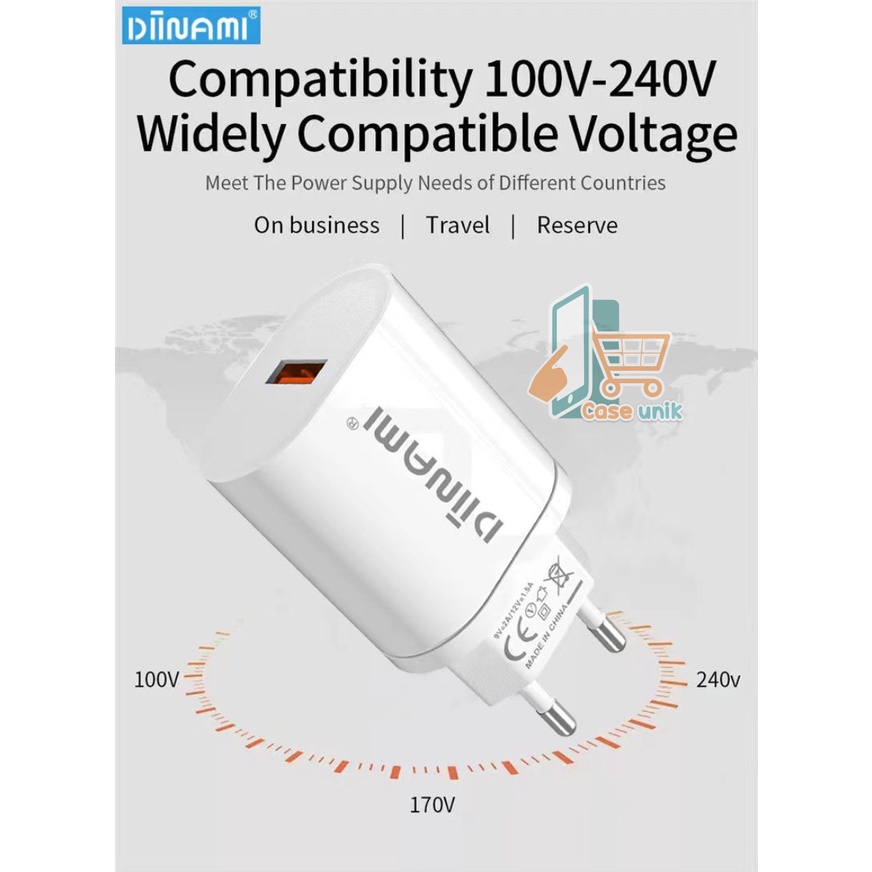 DIINAMI Adaptor Charger DM-Q1 Batok Charger Single Port Quick Charger 18W Qualcomm QC3.0 3A Output - Garansi Original Resmi 1 Tahun CS4604