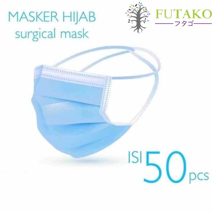 FUTAKO Masker Hijab Headloop 3 Ply 3Ply Face Mask anti Debu Virus isi 50 Pcs