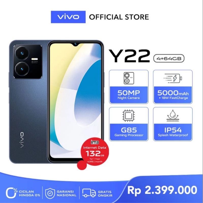 VIVO Y22 4/64 GB Helio G85.Camera 50MP GARANSI RESMI - VIVO Y22 RAM 4GB+64GB