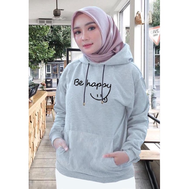 Sweater Hoodie Wanita be happy / Sweater Hoodie Korean Style / Sweater Terbaru 2020 / Sweater Tebal / Sweatshirt Hoodie Wanita