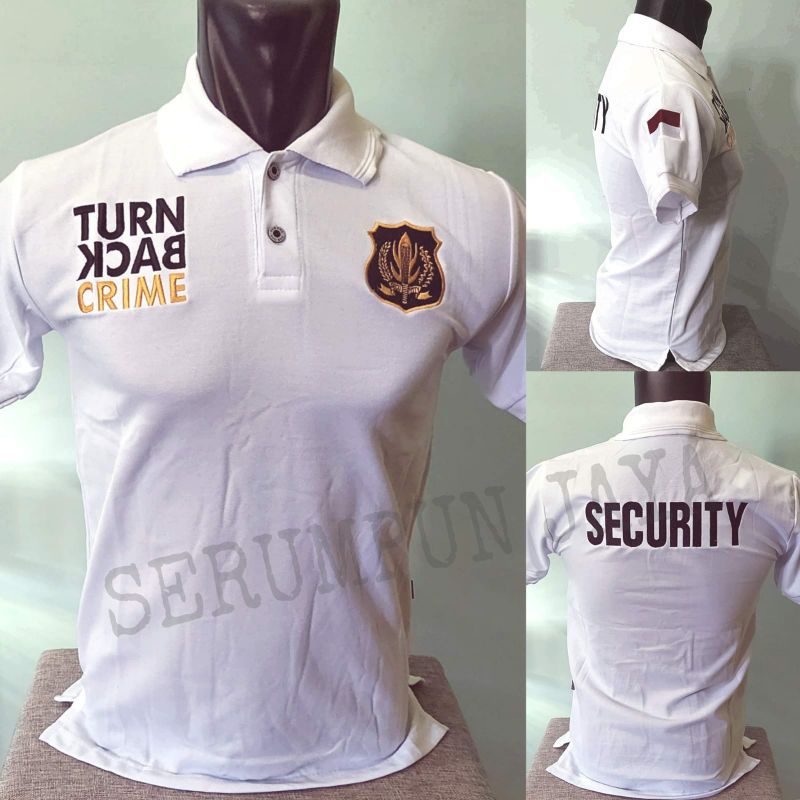 KAOS TBC SECURITY PUTIH LOGO KUNING - KAOS KERAH TBC SECURITY PUTIH FULL BORDIR