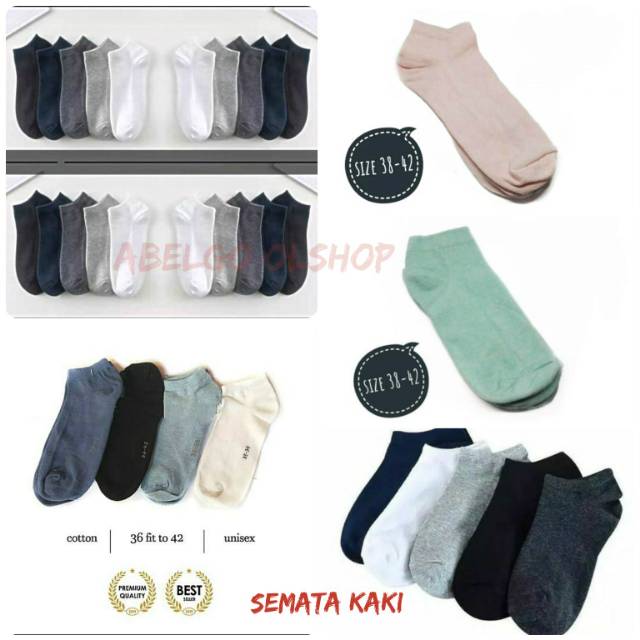 12 pasang - Kaos kaki semata kaki polos warna/kaos kaki pendek unisex/kaos kaki wanita/pria