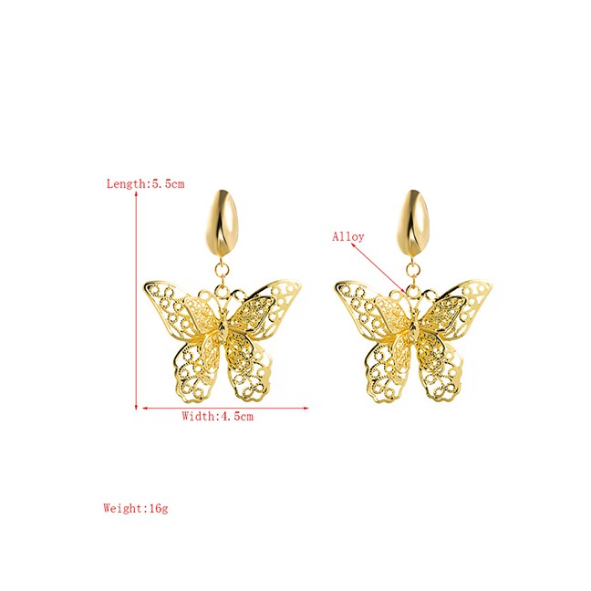 LRC Anting Tusuk Fashion Golden Butterfly Alloy Shell Hollow Earrings K41928