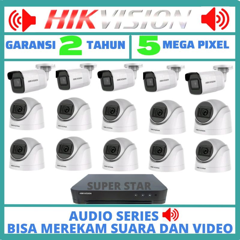 PAKET CCTV HIKVISION 16 CHANNEL 15 KAMERA 5MP AUDIO SERIES BISA MEREKAM SUARA+VIDEO