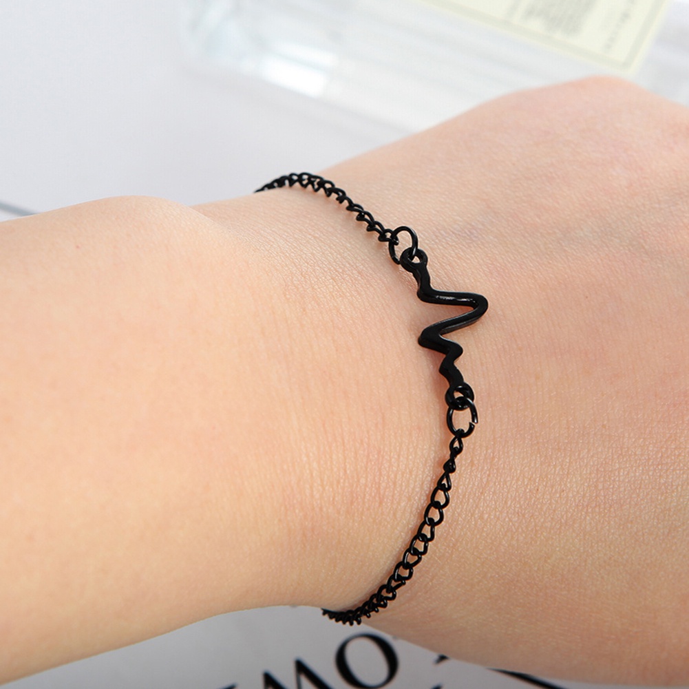 Hu Hu Hu Hu Hu Alat Bantu Pasang Kacamata♡ Gelang Tangan Rantai Adjustable Motif Elektrokardiogram Untuk Pasanganpriawanita