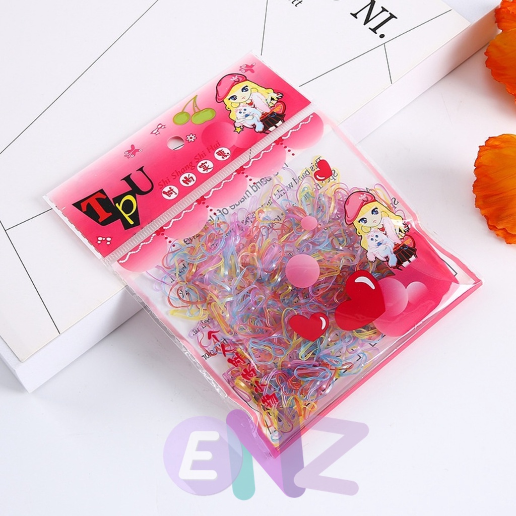 ENZ ® Karet Jepang 100 PCS / Kuncir Rambut Anak Elastis / Ikat Rambut Anak Perempuan / Kuncir Elastis 1115