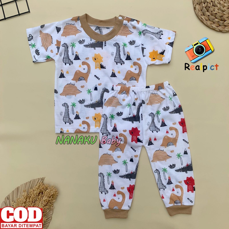 Ana Baby - Setelan abju Bayi Lengan Pendek Celana Panjang Motif Dino Usia 3-12 Bulan