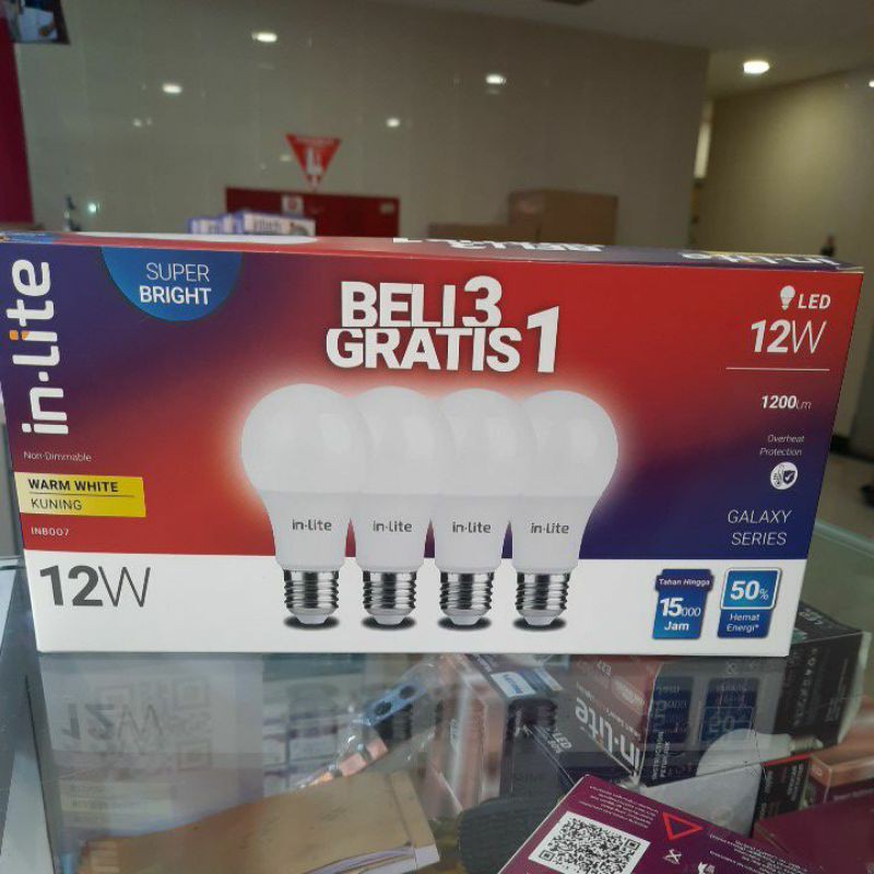 Lampu Led paketan INLITE 12 watt Kuning beli 3 gratis 1