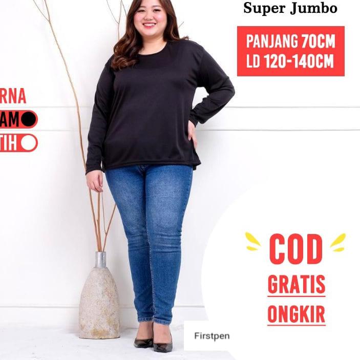 Ready StockKaos Manset Polos Hitam Putih Lengan Panjang Wanita Jumbo Bigsize LD Sampai 130