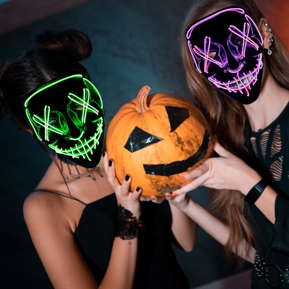 Timekey Topeng Masquerade Dengan Lampu Neon Led Menyala Dalam Gelap Untuk Pesta Halloween I6W5