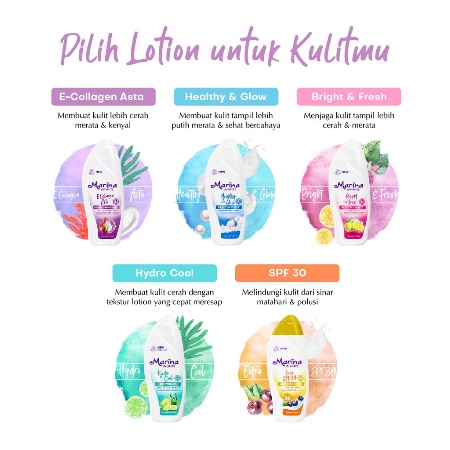 Marina deodorant / hand &amp; body lotion uv white (healthy n glow, e collagen asta, hydro cool, bright n fresh) total care (youthfull &amp; white) 92 ml, 185 ml, 460ml, compact powder brighten up 12 gr