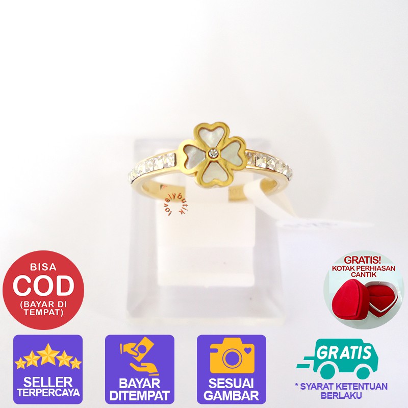 Lovelybutik Cincin Titanium Anti Karat Lus1 Cincin Wanita Titanium Model Bunga Permata