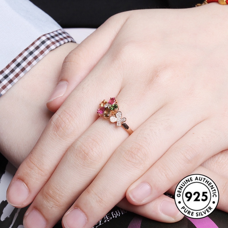 Cincin Sterling Silver 925 Model Bunga Warna Rose Gold Untuk Wanita