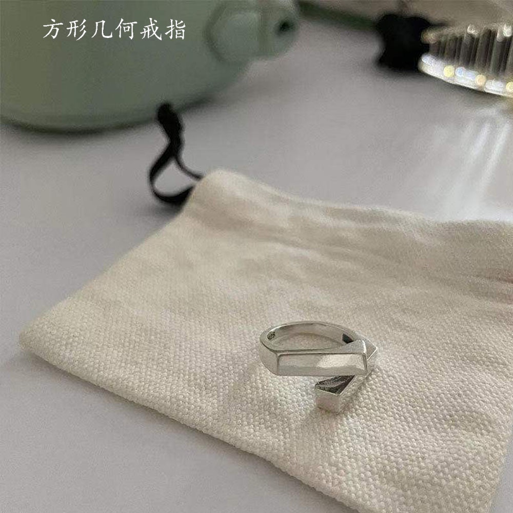 Cincin Jari Telunjuk Model Terbuka Dapat Disesuaikan Bentuk Persegi Geometris Gaya Korea Untuk Wanita