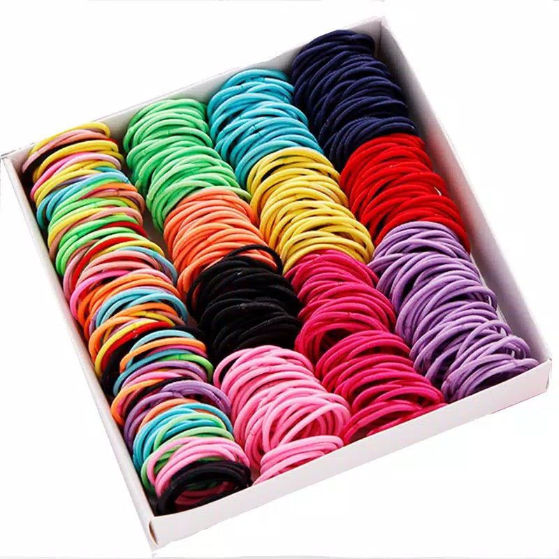 50 Pcs Karet Rambut Ponytail Elastis Warna-Warni Ukuran 3cm Untuk Wanita