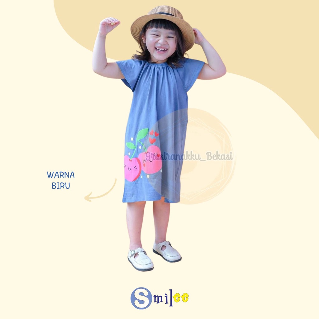 Dress Anak Smilee Fruit Warna Biru Size 1-5Thn