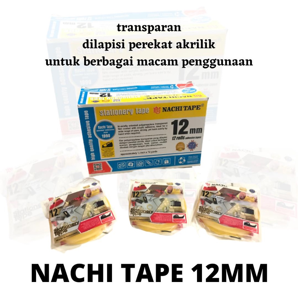 

ISOLASI NACHI STATIONERY TAPE 1/2" 12MM X 72 YARD SOLAIBAN / SELOTIP NACHI TAPE ORIGINAL NACHI 12 mm