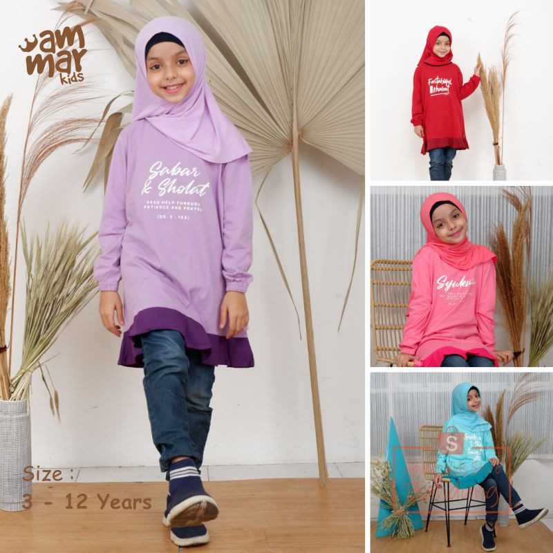  Tunik  Kaos Anak  Perempuan Muslimah Tangan Panjang Ammar Kids Simpel dan Lucu Usia 3 12 Tahun 