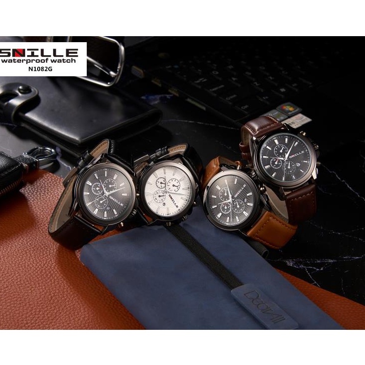 Snille Jam Tangan Pria  Original Anti Tahan Air Tali Kulit Jam Tangan Cowok Free Box & Batrey Cadang