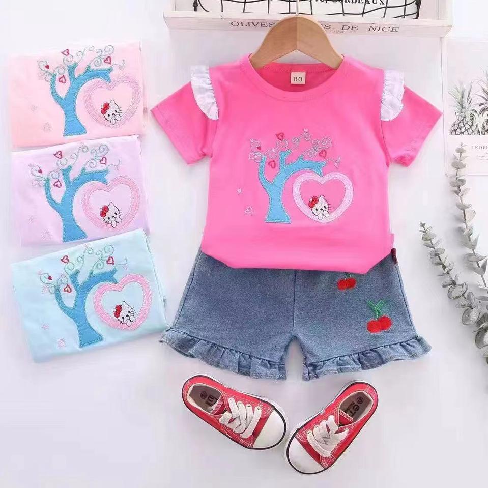 Paling Disukai.. Setelan Kaos Anak Perempuan 1-4Tahun Realpict Baju Kaos Celana Jeans Import Origina