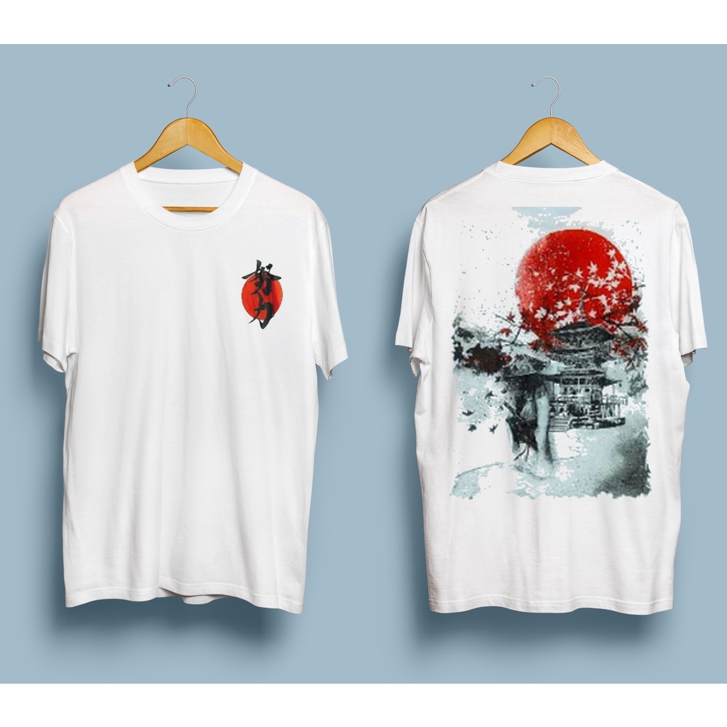 KAOS DISTRO PRIA PAGODA PUTIH SAMURAI JAPANESE ATASAN PRIA KAOS PRIA MURAH