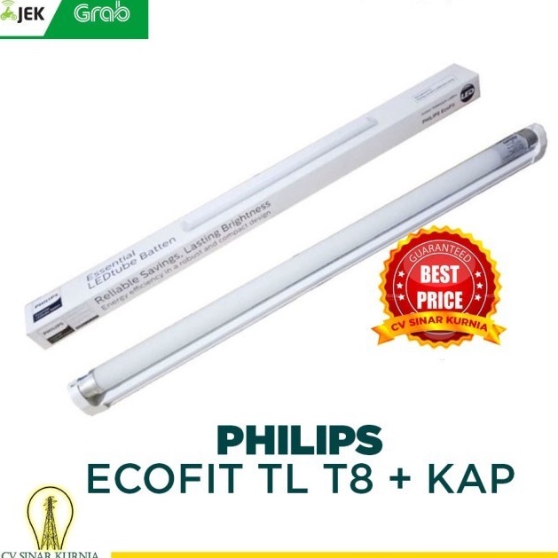 PHILIPS TL ECOFIT T8 8W PUTIH BN015 LED TUBE BATTEN + Kap 1 set new promo