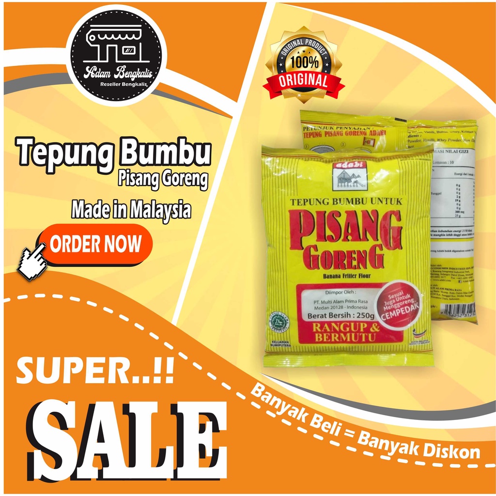 

Tepung goreng pisang cap Adabi produk asli dari malaysia juga bisa untuk goreng cempedak