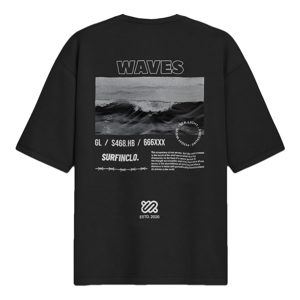 Surfinclo Oversized T-Shirt Black Waves Premium Cotton 24s