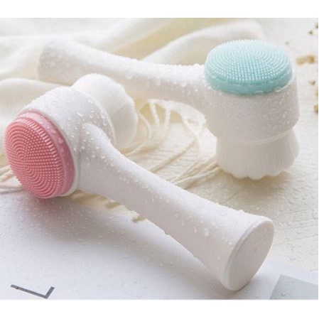 LDS SS25 Alat Cuci Muka 2in1 / Facial Cleansing Brush Silicone / Sikat Pembersih Wajah Pori / Brush Wajah 2 Sisi Bulu Lembut Halus Silikon