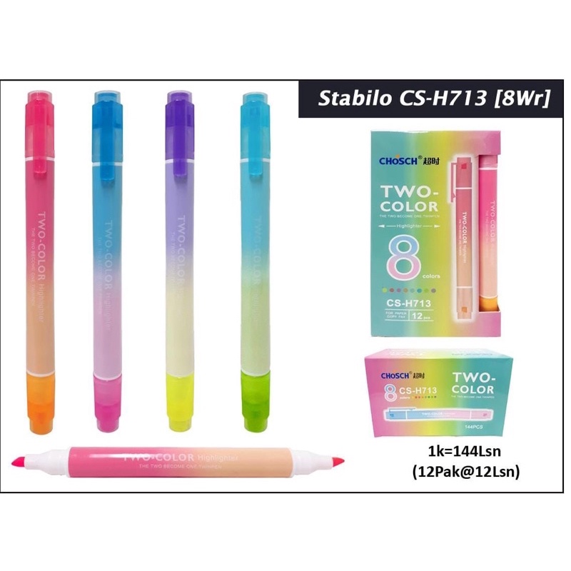

stabilo warna 2 kepala 8 warna isi 12
