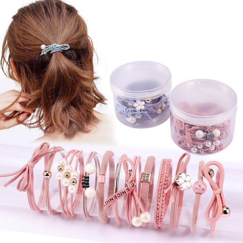 Ikat Rambut Wanita Elastis Bahan Karet Aksesoris Fashion Gaya Korea Import (12 in 1) free box