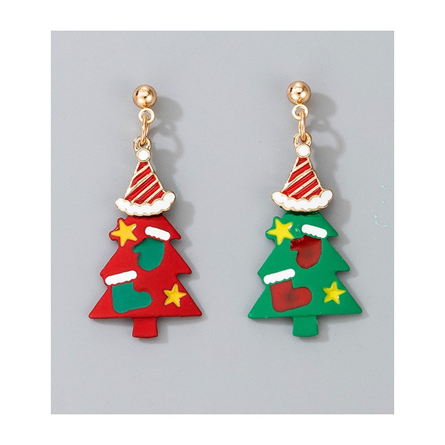 LRC Anting Natal Fashion Old Man Head Christmas Tree Snowman Elk Drop Oil Alloy Geometric P69661