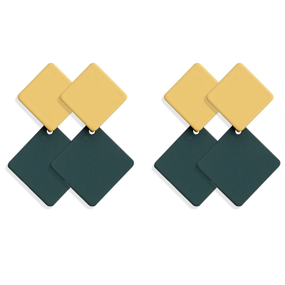 Hu Hu Hu Hu Hu Alat Bantu Pasang Kacamata♡ 2 Pasang Anting Stud Bentuk Persegi Geometris Warna Blok Untuk Wanita