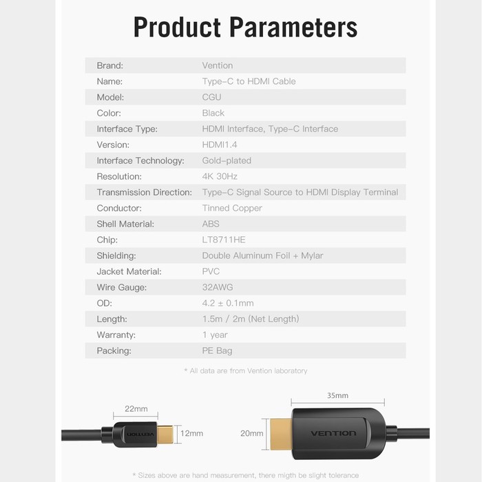 VENTION CGR 1M kabel Type C to HDMI Male Converter Mac android window