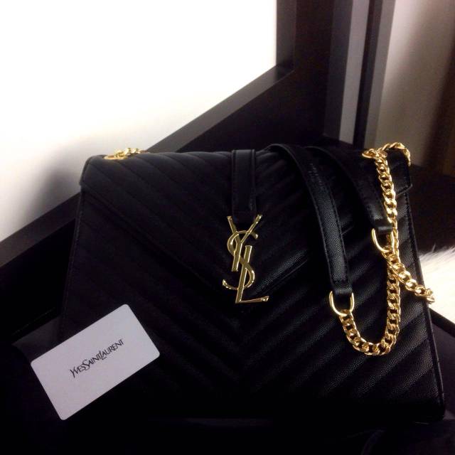 #S838 (ysl withbox) Envelope Large Chain Bag in Black Textured SS19