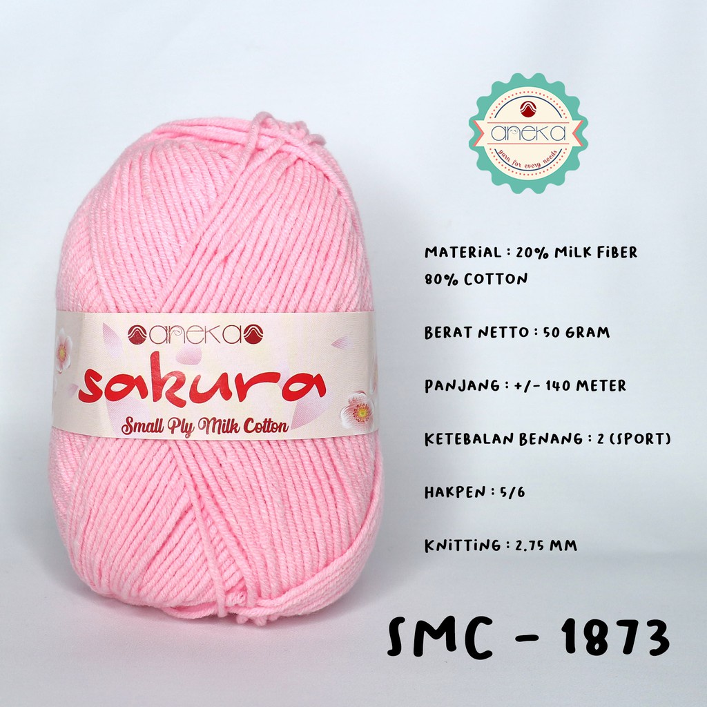 Benang Rajut Katun Susu 4 Ply / Sakura SMALL PLY Milk Cotton Yarn - 1873