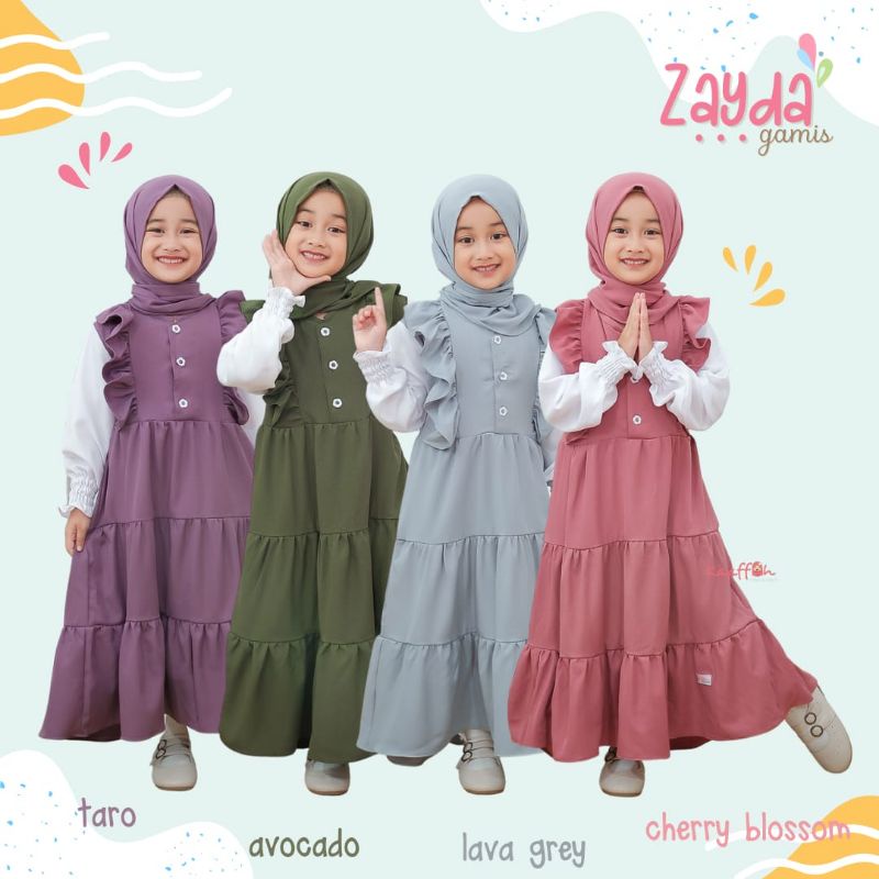 Kaaffah Gamis anak ala korea usia 1-10thn bahan Torino polos warna Pink Ungu army grey