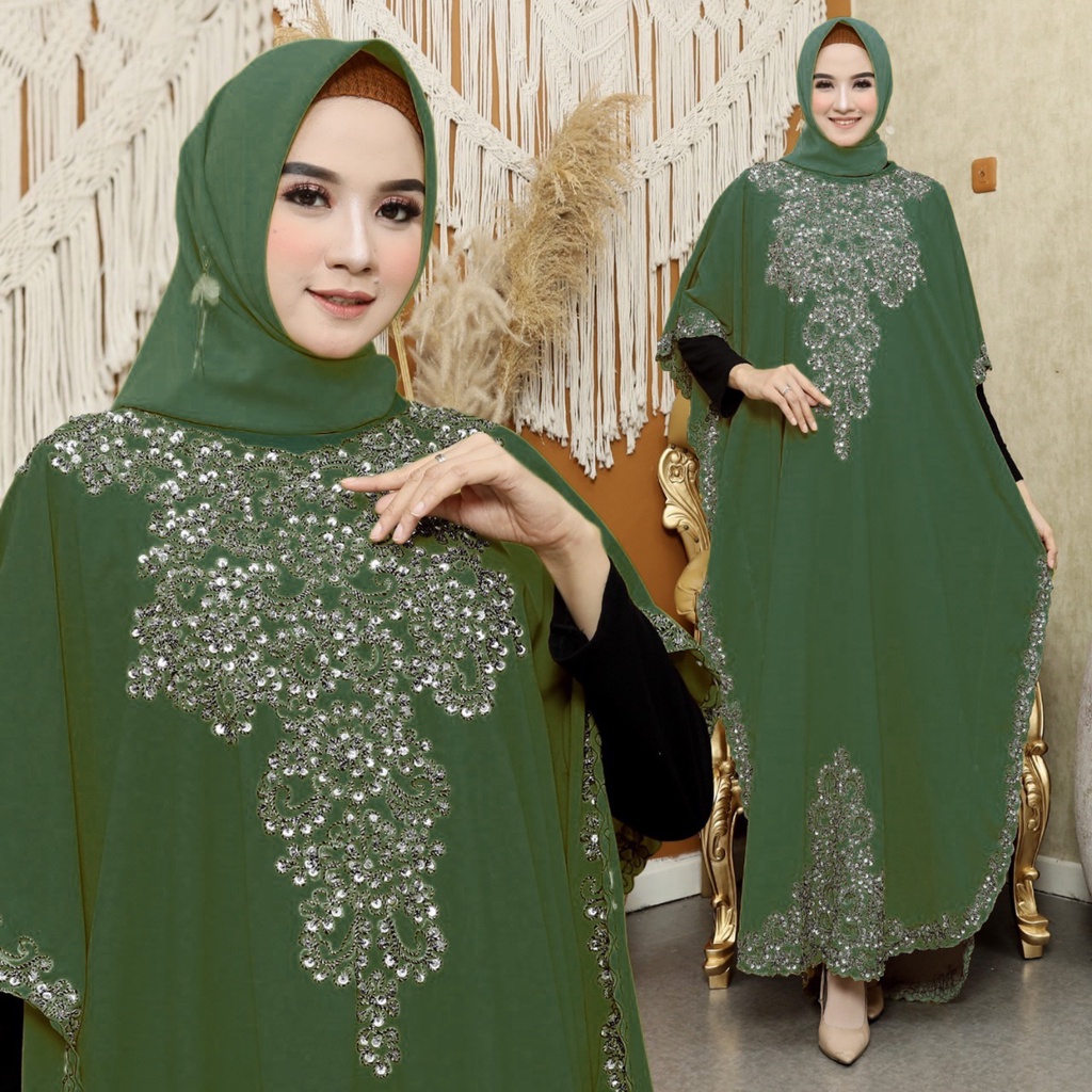 HOPYLOVY Kaftan Wanita Dengan Furring Terbaru Kombinasi Payet Gemini