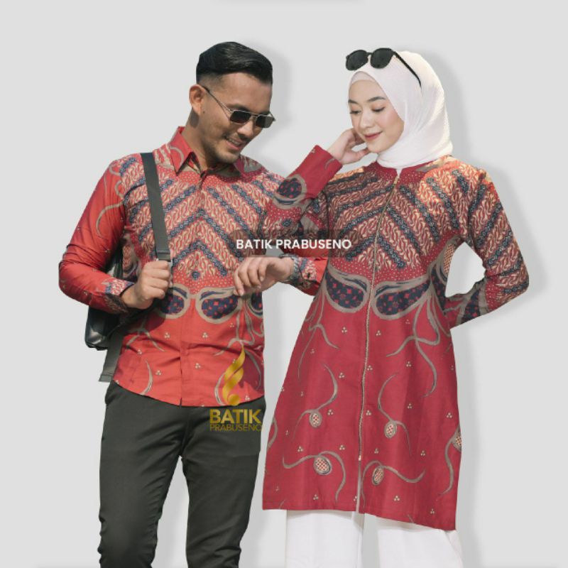 Couple Batik Printing Motif Ulfa Merah Couple Batik Modern Original Ori Batik Prabuseno Indonesia Co