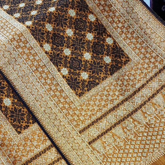 Songket palembang asli sutra bunga cino gold kombinasi hitam kristal gold