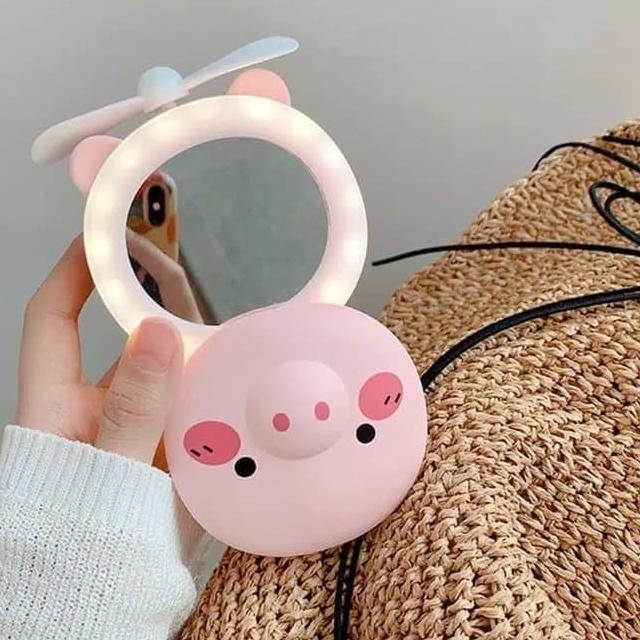 CERMIN LED MINI FAN kipas karakter / Kipas Mini Portabel Cermin led / KIPAS ANGIN