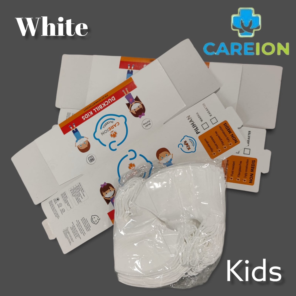 CAREION - DUCKBILL 3PLY ANAK POLOS PUTIH BOX ISI 50 MEDICAL GRADE