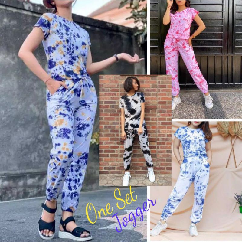 egafashion - one set kaos joger (dapat atasan + bawahan joger)/ set joger jogger tie dye innaya