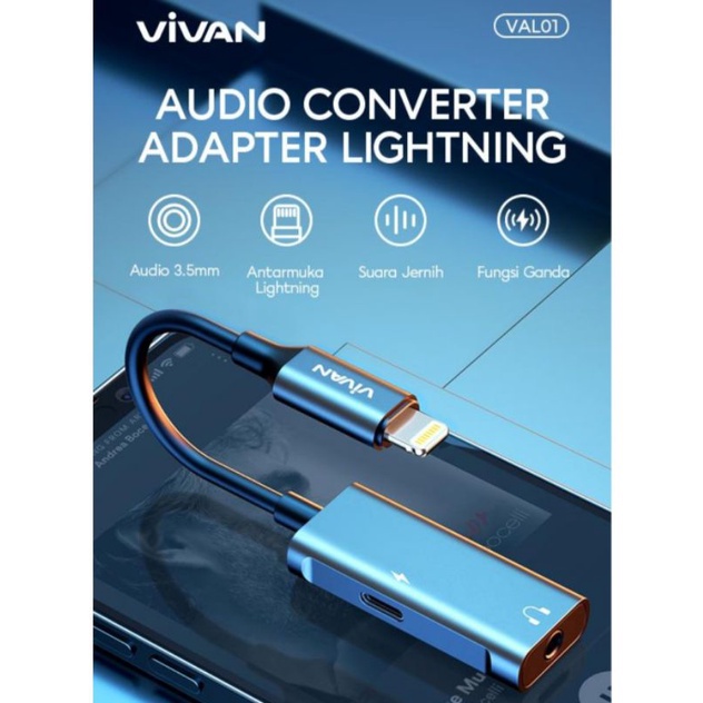 Vivan VAL01 VAL02 Splitter IPhone Lightning to Aux 3.5mm + Lightning