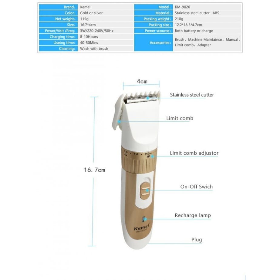 KEMEI Rechargable Electric Professional Hair Clipper - KM-9020