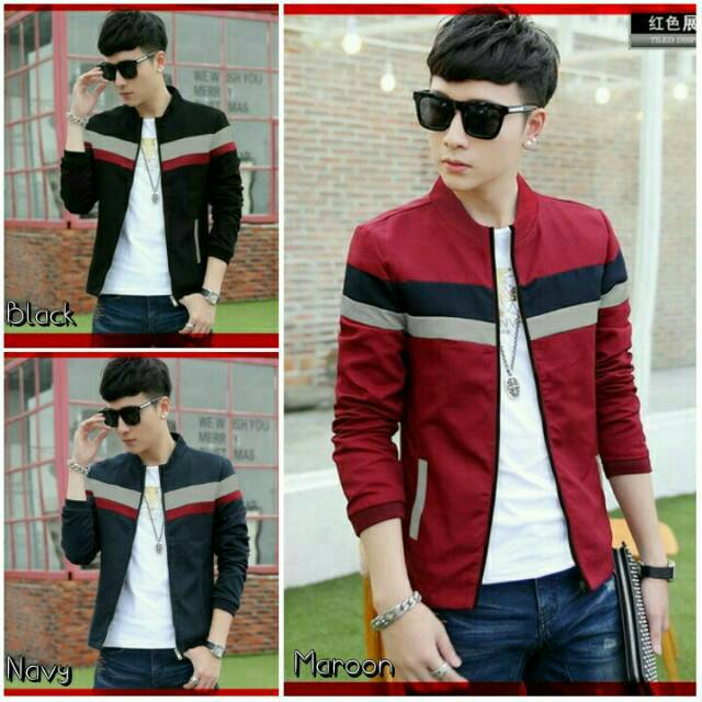 JAKET PRIA KOMBINASI LIST / JAKET COWOK COOL MAN TERBARU FASHION STYLE KOREA  KEREN