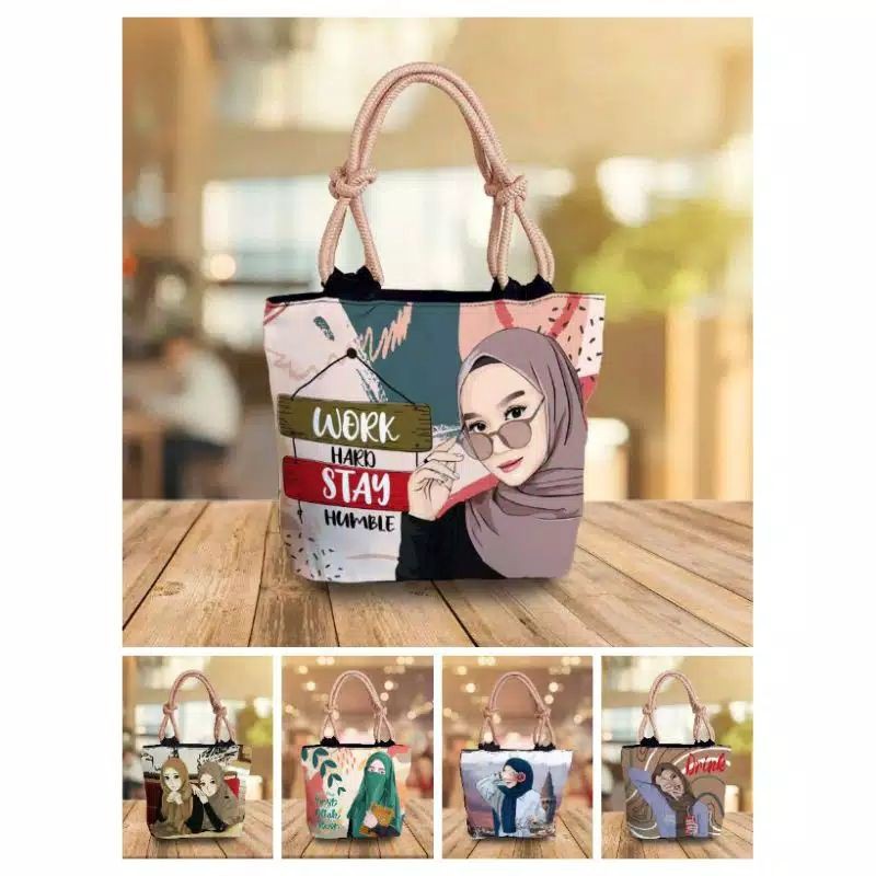 Tote bag sumbu/totebag canvas seri hijab tas wanita